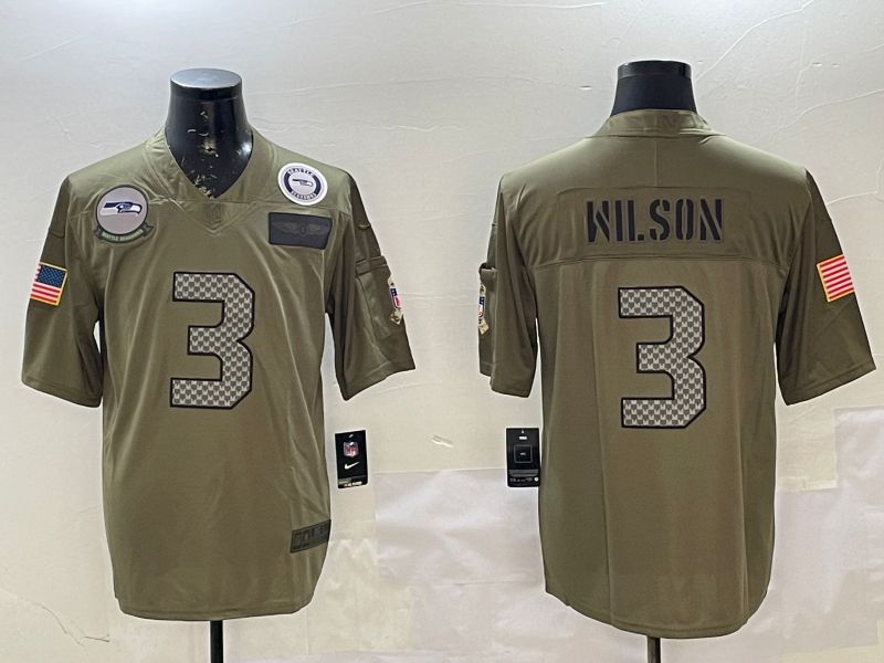 Men Seattle Seahawks #3 Wilson Green 2025 Nike Olive Salute To Service Limited NFL Jersey style 2
